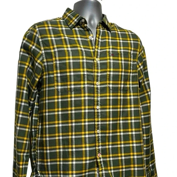 NWT Tommy Hilfiger Mens Miss Green Plaid Check Button Down Flannel Slim Small - Picture 2 of 14